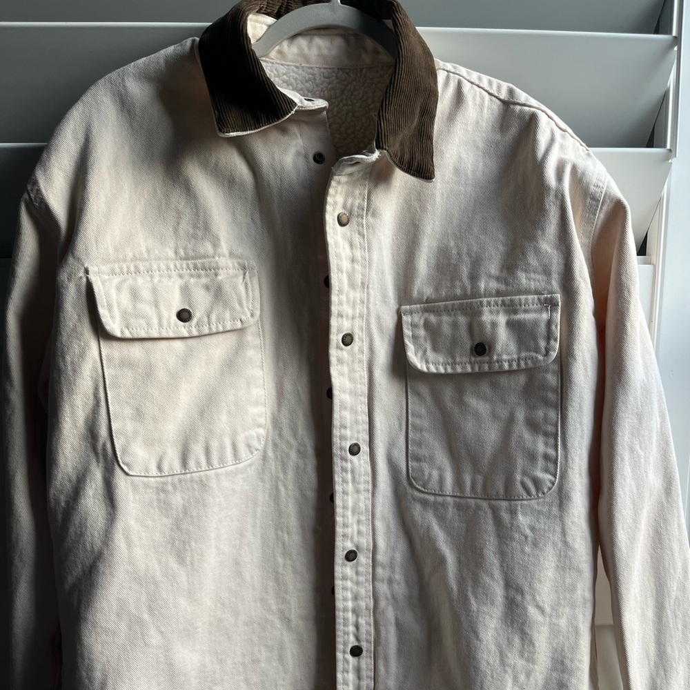 Brandy Melville Cream Utility Jacket with Brown Corduroy Collar